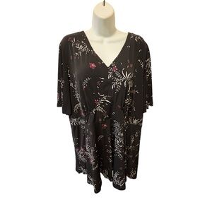 Torrid Black Floral Print Flutter Short Sleeve Tunic Top Blouse 3X Slinky Knit